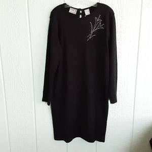 Liz Claiborne 66 Knit Women' Dress Sz L NW Out Tag Black Round Neck Embellished